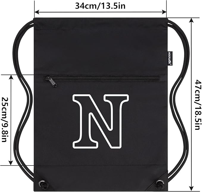 HOLYLUCK Drawstring Bags Initial Backpack Sackpack Cinch Bags for Sports, Gym, Travel, Beach (Black-N)