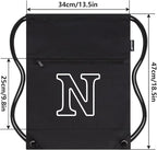 HOLYLUCK Drawstring Bags Initial Backpack Sackpack Cinch Bags for Sports, Gym, Travel, Beach (Black-N)