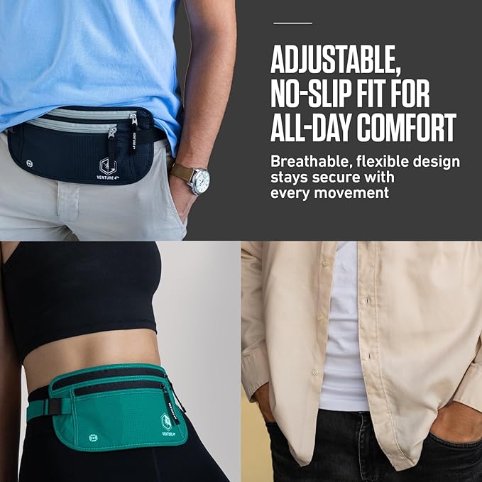 VENTURE 4TH Money Belt for Travel – Slim Hidden Under-Clothes RFID Blocking Anti-Theft Passport Holder & Travel Wallet Pouch for Men & Women to Protect Cash, Cards & Documents (Purple)