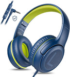 awatrue Kids Headphones for School Travel, 85/94dB Safe Volume Limit, 3.5mm Jack, HD Mic, Portable Wired Headphone with Shareport, Stereo Sound On-Ear Headphones for Toddler Kids Girls Boys Bluegreen