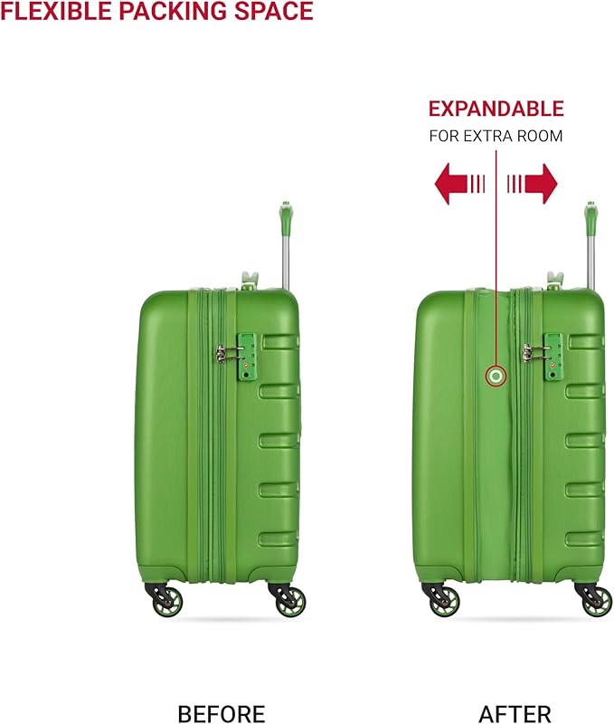 SwissGear 7366 Signature Hardside Expandable Luggage with Spinner Wheels, TSA Lock, Cup-Holder, Green, Carry-On 19-Inch