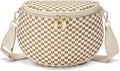 Trendy Woven Checkered Crossbody Bum Bag for Women，PU Leather Checkered Purse Fanny Packs Belt Bag (Woven Bum Bag - Khaki Beige)
