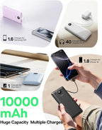 VEGER AC Wall Plug Portable Charger, 10000mah Slim Portable Charger Built in Cables, USB C Power Bank 15W Fast Charging, Travel Essential Battery Pack Compatible with iPhone, Android and More(Purple)