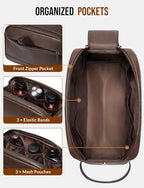Large PU Leather Toiletry Bag for Men - Water Resistant Travel Bag for Toiletries, Bathroom Essentials, Accessories - Dark Brown