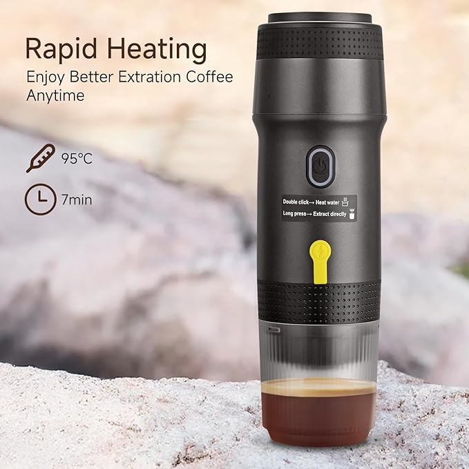 Portable Espresso Maker with Intelligent Anti-Dry Burn,25Bar Self-Heating 7Min Electric Mini Coffee Maker,compatible with NS/DG Capsules & Ground Coffee for Travel,RV,Office & Home