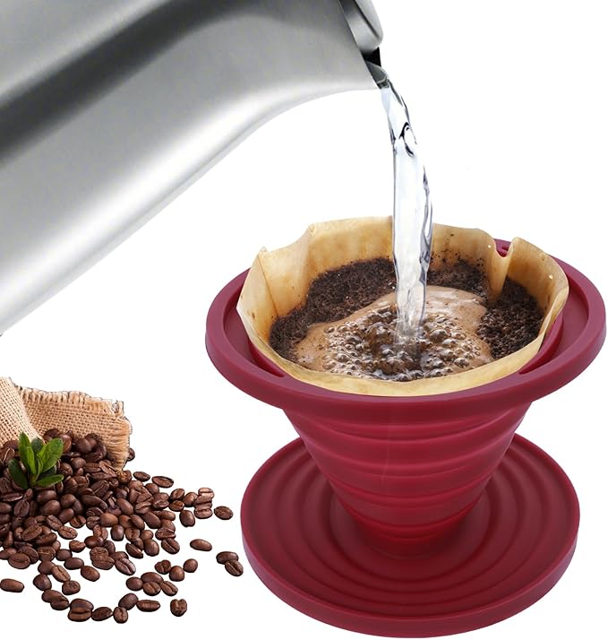 Larrel Pour Over Coffee Maker Portable Coffee Maker Foldable Reusable Pour Over Coffees Dripper Travel Camping Coffees Makers Manual Silicone Filter for Backpacking Camping Hiking Home Office