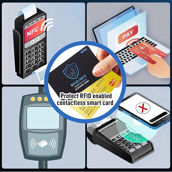 RFID Blocking Card (5 Pack), Slim RFID & NFC Blocker for Men & Women - 1 Card Protects Entire Wallet/Purse, Contactless Debit/Credit Card & Passport Protector