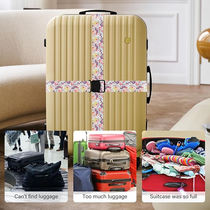 Luggage Straps for Suitcases, Travel Adjustable Belt with Quick Release Buckle, Heavy Duty Nylon Bag Packing Strap, Unique Bright Identifiers Business Travel Accessories (2 Pack) - Flamingo