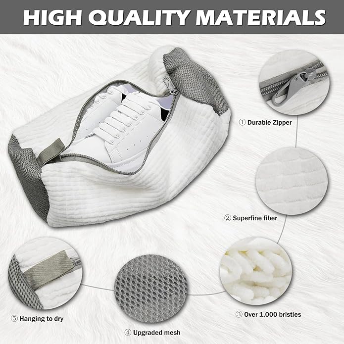 2Pcs Shoe Washing Machine Bag with Shoe Trees & Dryer Bags, Reusable 360° Deep Clean Sneaker Laundry Bag for Washer and Dryer, Protective Shoe Cleaner Bag for Sneakers, Trainers, White