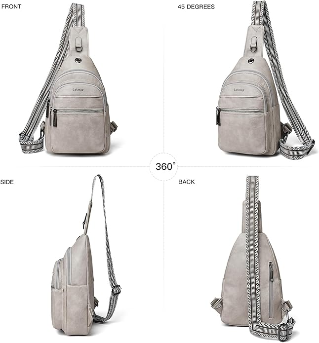 LATMAP Sling Bag For Women Faux Leather Small Casual Daypack Backpack Fanny Pack Crossbody Chest Bags Purse