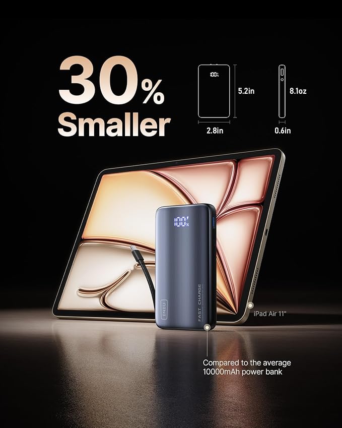INIU 3-in-1 Portable Charger, 45W 10000mAh Fast Charging Power Bank, Built-in USB C Cable & Foldable Wall Plug, Travel Essentials, Battery Pack for iPhone 17 16 15 Series, Samsung, MacBook, etc. Pink