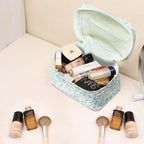 Gosect Floral Quilted Makeup Bag, Large Capacity Travel Cosmetic Organizer Bag with Handle, Portable Toiletry Bag for Women Girls 6.3'' x 6.3'' x 9.84''(Multicolor)