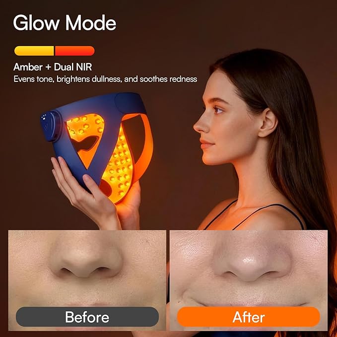 INIA Glow 4D Wireless Red Light Therapy Mask for face – Dual NIR, 320 LEDs, 4 Modes, Under-Eye Cooling, Cordless & Rechargeable LED Face Mask for Home & Travel, Skincare Gifts for Women Mom Wife, Blue