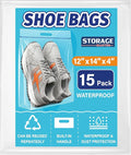Waterproof Shoe Bags for Travel Packing Storage, Smellproof Travel Essentials Bag for Men and Women, Clear (15-pack)