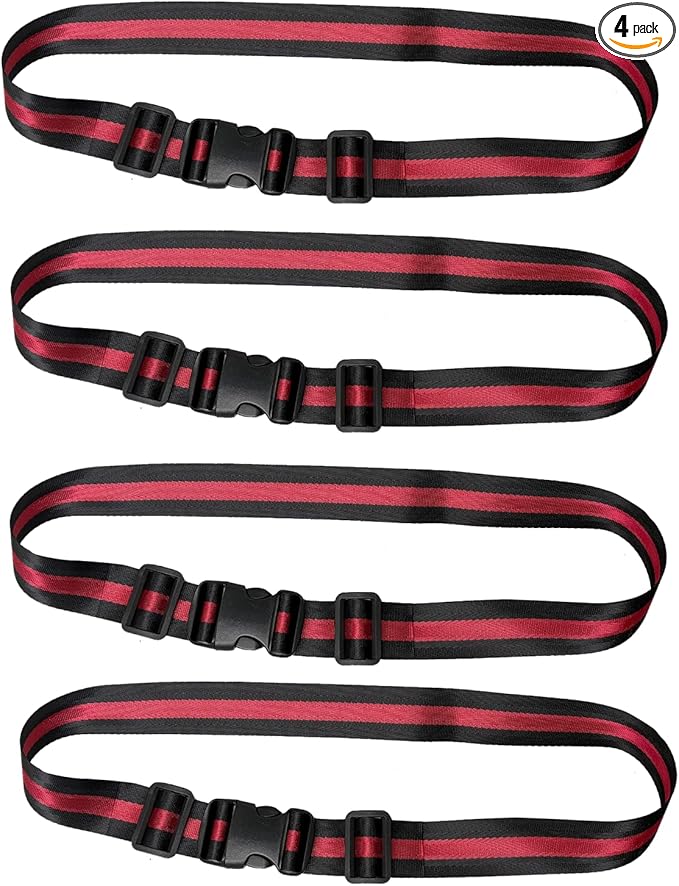 MAGARROW 1.5" Utility Luggage Straps with Buckle Adjustable, 4-Pack (RED/Black, 1.5 in x 3.2 ft)