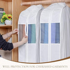Univivi Premium Cotton Garment Bags for Hanging Clothes, 32 Inch Washable Suit Bags for Closet Storage with Extra Large 10" Gusset & Clear Window - Perfect for Shirts, Short Skirt - 4 Pack