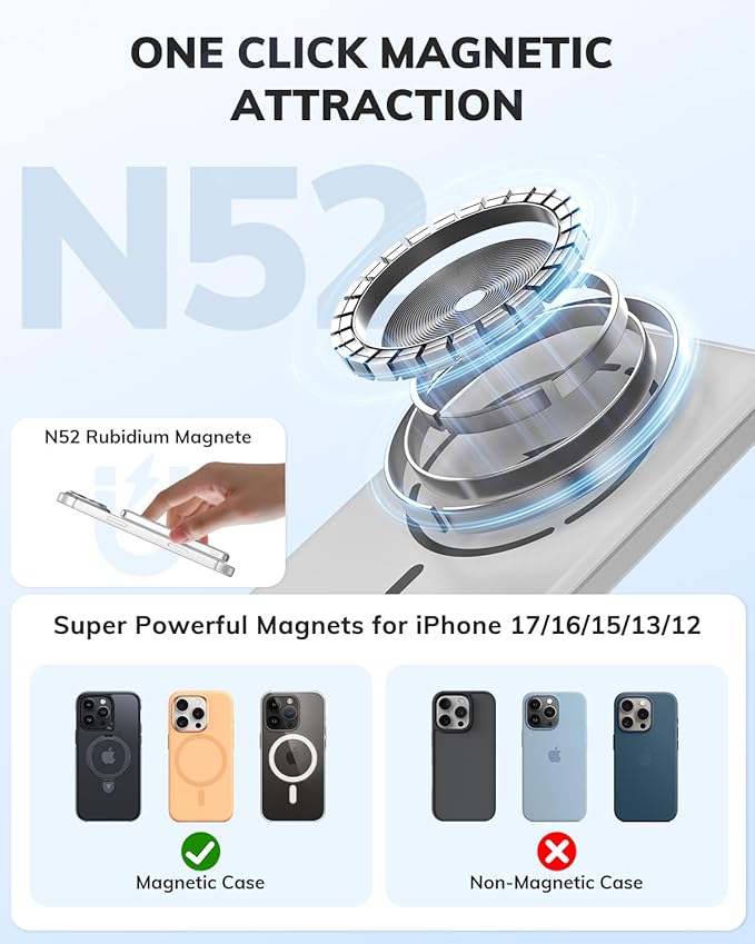 Hichain Magnetic Portable Charger, Wireless Power Bank 5000mAh Magnetic Charger for iPhone 17-12 Series, Magnetic Battery Pack Safe Wireless Charging, with 60W USB-C Charging - Silver