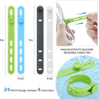 24 Pcs Silicone Cable Ties, Cord Organizer Ties, Cord Ties Reusable, Cord Wrap Cable Organizer 5Inch Cable Management (4 Color) Cbfoeyk