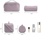 BOYATU Travel Makeup Bag Cosmetic Bags for Women: Large Capacity 3 Pcs Set Make up Bag with Compartments - Waterproof Vegan Leather Toiletry Organizer Bags with Handle (L55Light Purple)