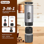 3-in-1 Portable Espresso Maker 20 Bar Self-Heating Stainless Steel Fits Ground Coffee & Nespresso Capsules USB-C Rechargeable for Camping Car Hiking Office