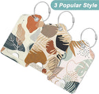 Rimilak 3 Pcs PU Leather Luggage Tags for Suitcase, Travel Cruise Luggage Tag with Privacy Flap, Name ID Label and Metal Loop for Women Men Baggage Handbag School Bag Backpack, Boho Plant