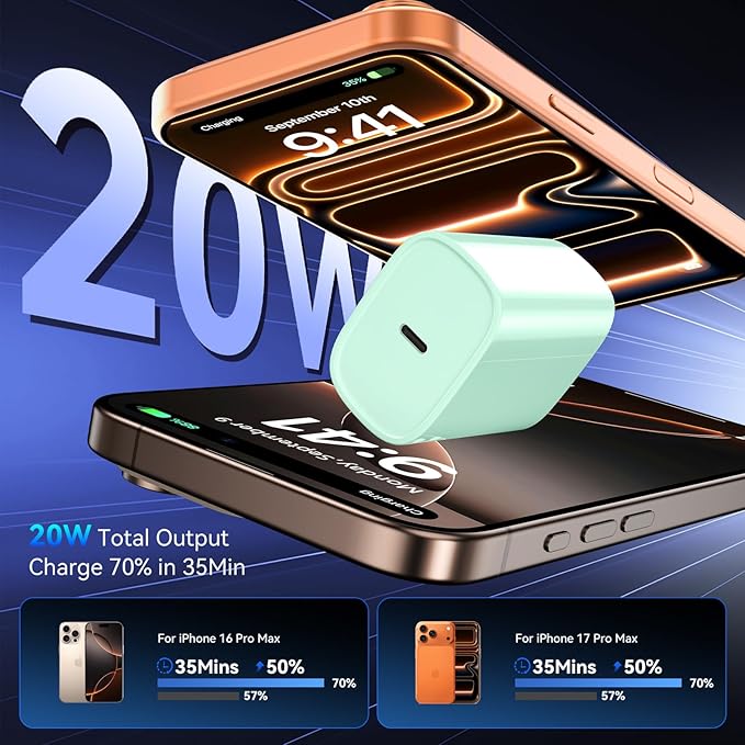 Phone 17 16 15 Pro Charger Fast Charging, 20W USB C Fast Charger Block with 3FT Long Type C Chargers Fast Charging Cable Cord for Phone 17/17 Pro/17 Pro Max/Air/16 Pro Max/16 Pro/15Pro Max/Pro, S24