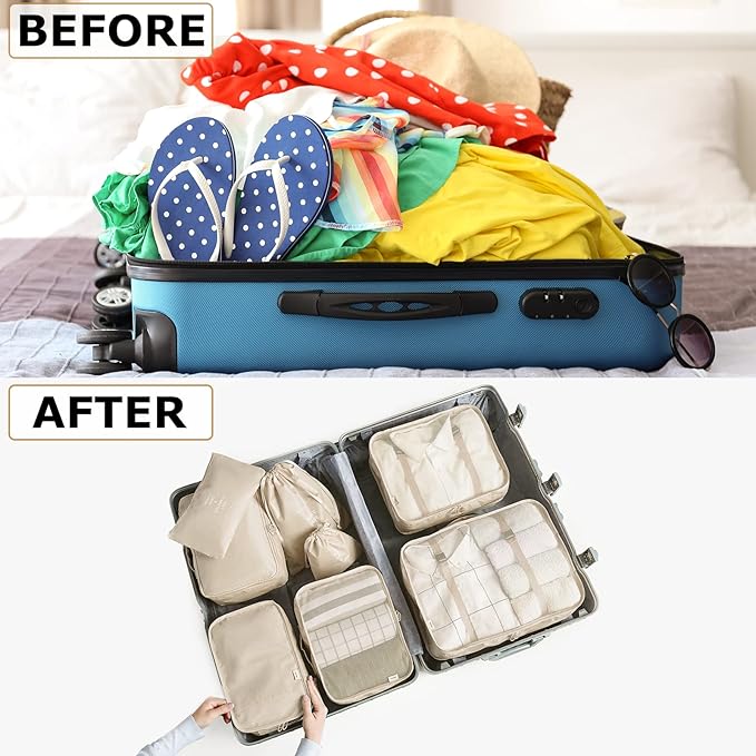 LANSKLBD 8 Set Packing Cubes for Suitcases Travel Luggage Packing Organizers,Travel Accessories Essentials Luggage Organizer with Shoe/Tioletry/Laundry Bag