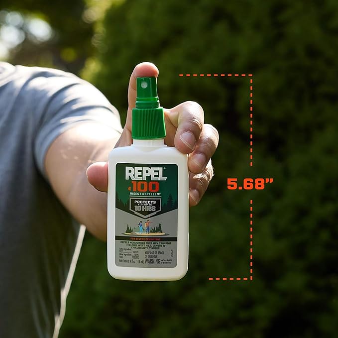 Repel 100 Insect Repellent, 4 Ounces, With DEET, 10-Hour Protection Long-Lasting Insect Repellent Pump Spray Repels Mosquitoes, Ticks, Gnats, Biting Flies, Chiggers And Fleas