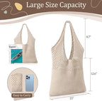 Premillow Crochet Beach Tote Bags, Stylish Mesh Beach Bags Shoulder Bag for Women, Cute Summer Vacation Boho Tote Bag