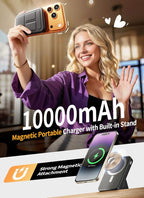 for Magsafe Power Bank, 10000mAh Wireless Portable Charger with Foldable Stand, 20W PD Fast Charging, Travel Essential for Magsafe Battery Pack, Compatible with iPhone 17/16/15/14 Series