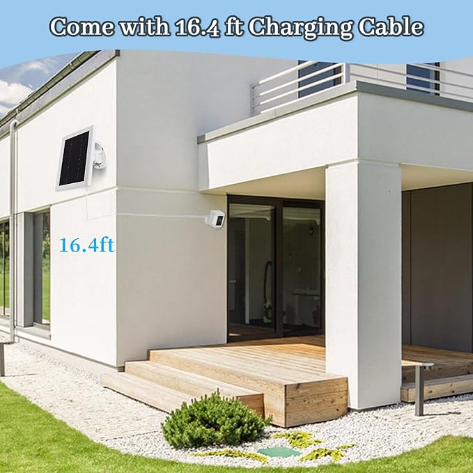 Ring Camera Solar Panel Charger,5W Solar Charger Compatible with Ring Spotlight Cam Stick Up Cam Battery Outdoor Wireless Surveillance Camera, 16.4ft Cable (White, 1 Pack)
