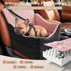 JOEJOY Elevated Dog Car Seat for Small/Medium Dogs up to 35 lbs, Memory Foam Booster Seat with Detachable Washable Cover, Travel-Safe Car Bed with Safety Belts & Storage Pockets, Pink