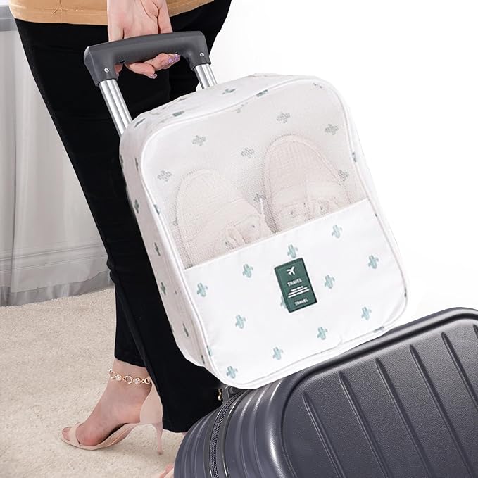 Shoe Bag for Travel, Travel Shoe Bag for Packing, Hold 3 Pairs of Shoes, Travel Essentials for Flying Shoe Organizer Shoe Storage Bag for Travel Cactus White