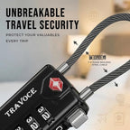 • TRAVOCE TSA Approved Luggage Locks - Heavy Duty 3 Digit Combination Cable Lock, Search Alert for Suitcases, Backpacks, Golf Bags, Tents, Violin and Camera Cases, 6 Pack, Black