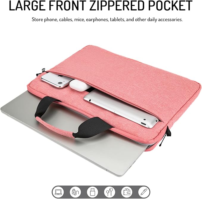 15.6-16 Inch Laptop Sleeve Shoulder Bag Notebook Chromebook Computer Carrying Case Compatible with 15.6 inch Acer Asus Dell HP Thinkpad, Pink
