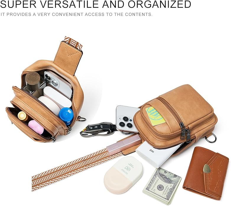 LATMAP Sling Bag For Women Faux Leather Small Casual Daypack Backpack Fanny Pack Crossbody Chest Bags Purse
