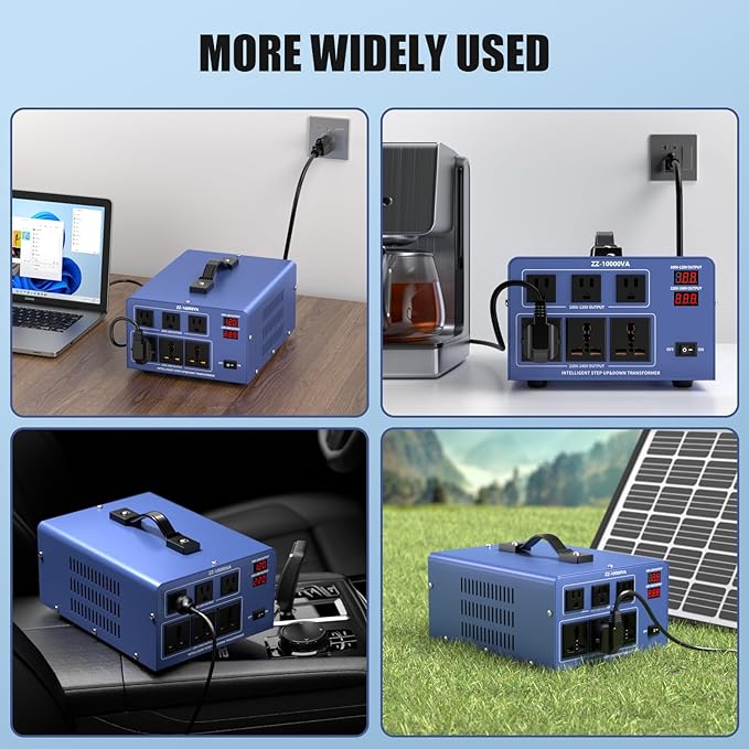 10000W Voltage Converter Transformer Step Up/Down 110V/120V to 220V/240V, Auto Voltage Recognition, Heavy Duty Power Converter with 6 Outlets, LCD Display & Circuit Breaker for Home, International Use