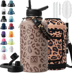 DYSANKY Insulated Water Bottle | Thickened Stainless Steel Vacuum Metal | Portable Sports Half Gallon Large Water Jug for Gym and Hiking with Straw, Carrier Bag, Handle Strap | BPA-Free 64 oz