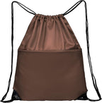 Drawstring Backpack Sports Water Resistant String Bag Sport Gym Sackpack for Women Men Students Large Size with Zipper, Brown