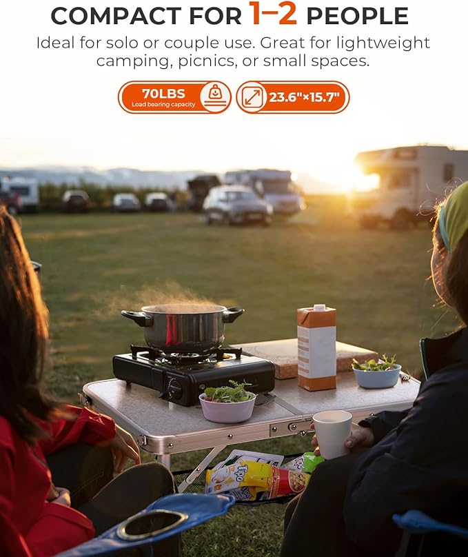 Sportneer Camping Table: Adjustable Height Small Folding Table 23.6" L x 15.7" W 2 Height with Mesh Layer - Compact & Portable Camping Essentials for Outdoor Camp Garden Picnic BBQ Dining Cooking