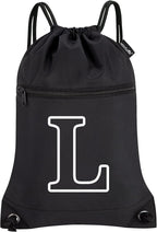 HOLYLUCK Drawstring Bags Initial Backpack Sackpack Cinch Bags for Sports, Gym, Travel, Beach (Black-L)