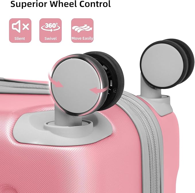 6 Piece Luggage Sets with Bags, Lightweight Expandable Checked Luggage Sets, Hardshell ABS Spinner Wheels Carry on Suitcase with TSA Lock, for Travel, Women Men (Pink, 18/20/24/28inch+2bags)