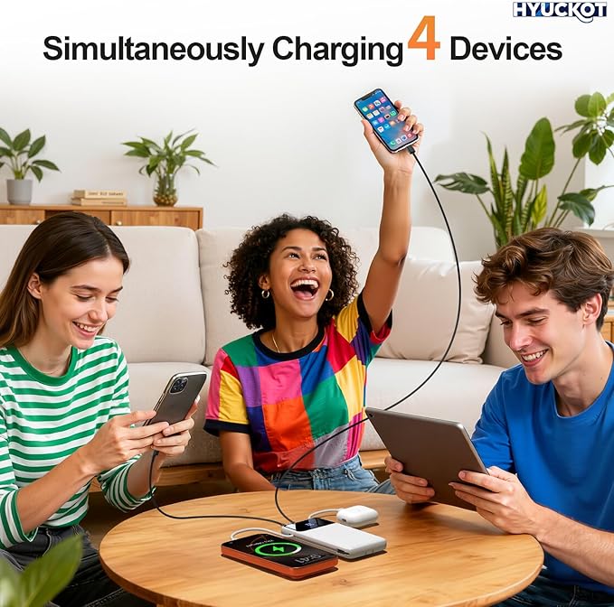 Portable Charger Power Bank with Built-in Cables and Wall Plug, 10000mAh Slim USB-C Battery Pack, Fast Charging Travel Essential Portable Phone Charger Compatible with iPhone, Samsung (Snow)
