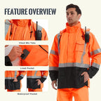 SKSAFETY Hi Vis Safety Rain Jacket for Men, Construction Work Rain Gear Heavy Duty Class 3 Rain Coat Waterproof Lightweight