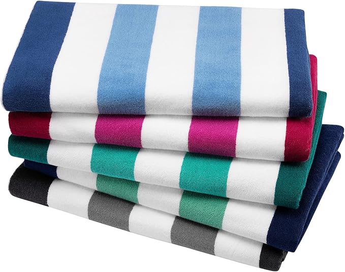 Bornbay Cotton Oversized Beach Towel - Extra Large 40"X70" Plush Thick Pool Towel, XL Fluffy Stripe Beach Towels Teal Swimming Towel for Adults Mens Women (White Teal Blue)