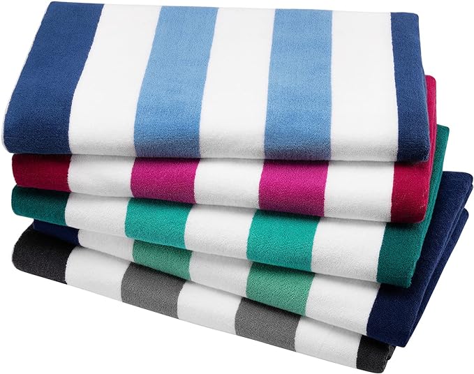 Bornbay Cotton Oversized Beach Towel - Extra Large 40"X70" Plush Thick Pool Towel, XL Fluffy Blue Beach Towels Stripe Swimming Towel for Adults Mens Women (White Navy Blue)