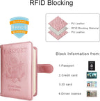WALNEW Passport Holder for Travel, RFID Passport Cover Wallet for Women Men, PU Leather Passport Book Card Holder Case with Pen (Buckle Closure, Buckle-Rosegold)