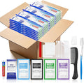 50 Set Personal Hygiene Kit Bulk,12-IN-1 Individually Wrapped Blue Basic Toiletry Supplies Disposable Travel Toothbrushes and Hotel Vanity Set for Homeless,Guests,Charity