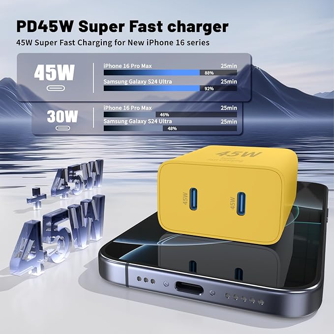 QZIIW iPhone 16 15 Pro Max Charger Fast Charging,45W Dual Port USB C Fast Charger Block [2-Pack] & Extra Long 60W 3/6/10/10FT USB C Cable - PD Quick Adapter 3.0 for iPhone 16 15/16 15Pro/16 15 Plus.