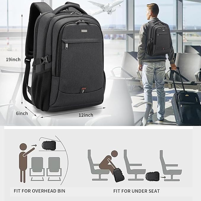 DUSLANG 17 Inch Travel Laptop Backpack Water Resistant College Backpack for Men/Women Laptop Bag with USB Charging Port, Light Grey and Black